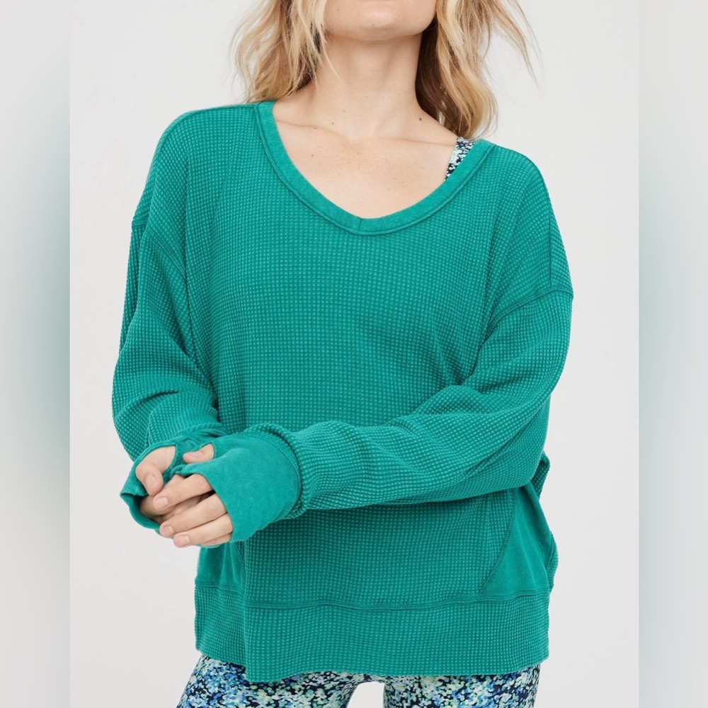 Aerie Teal V-Neck Sweater